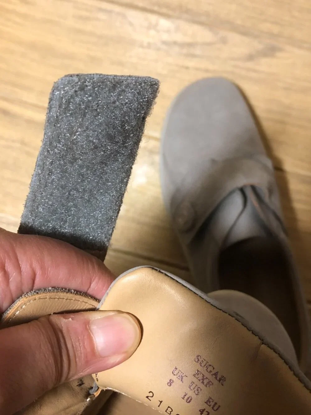 Hotter women gray nubuck loafers, one hook and loop side closure, 10
